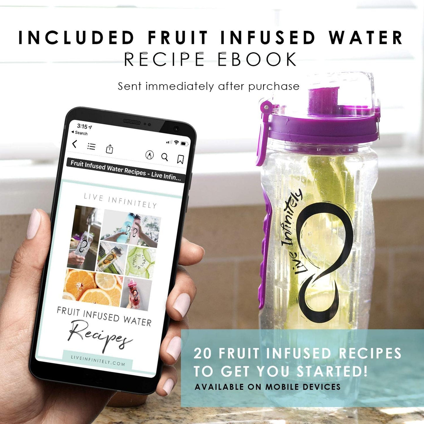 Infuser Water Bottle with Sleeve & Tracker